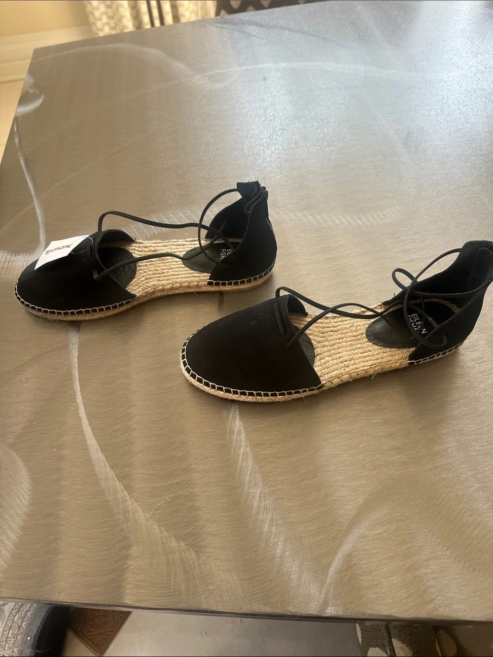 Eileen Fisher Black Lace-Up Espadrilles with Jute Sole
